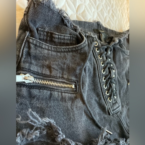 COPY - Forever 21 Low-waist Denim Short Shorts with Lace - Picture 3 of 5